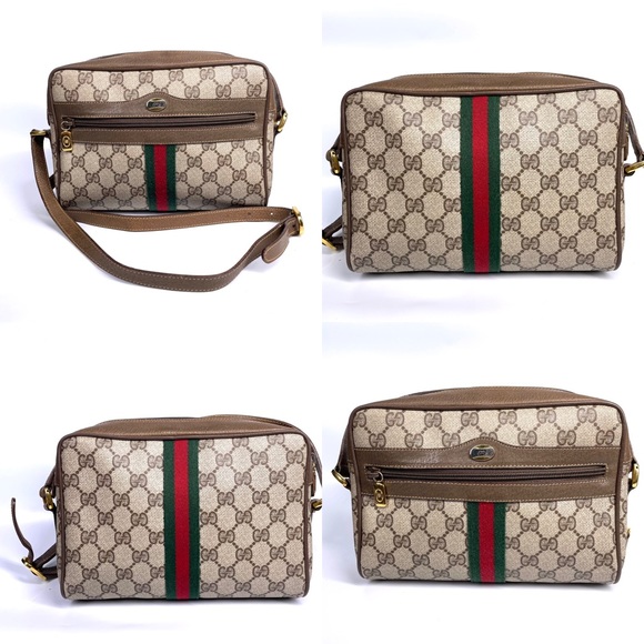 🔴SOLD🔴GUCCI Vintage Sherry Line GG Web PVC Canvas Browns Crossbody Bag - Picture 3 of 16
